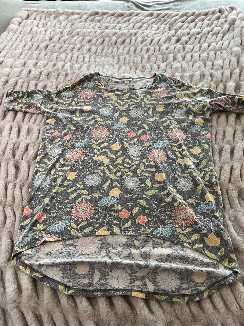 LuLaRoe Heather Gray Floral Scoop Neck Tunic